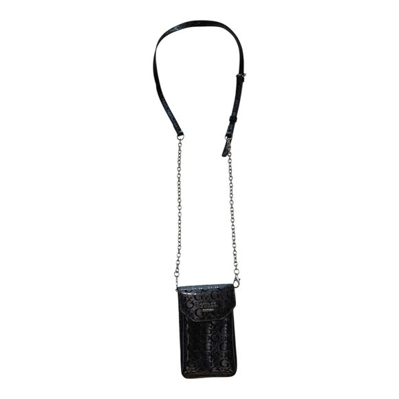 Guess Small Black Crossbody Phone Purse With Card Holder Silver Hardware - Picture 2 of 5